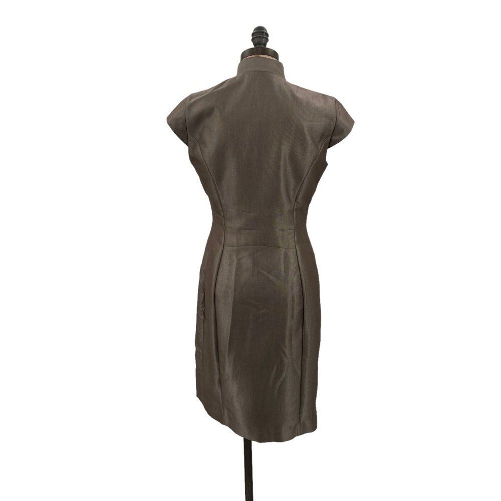 Calvin Klein Gold Brown Cap Sleeve Wrap Dress Size 4 Gold Bar Chic Edgy - Picture 3 of 16